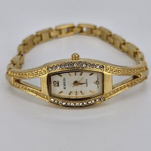 Rumours Women Watch 20MM White Dial Crystal Bezel Gold Bracelet 7.5" New Battery
